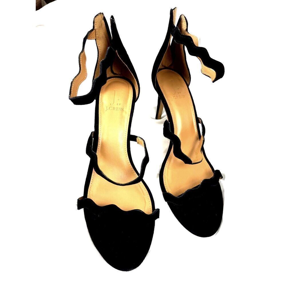 GORGEOUS J. Crew Black Suede Leather Strappy Heels w/ Zip Back Sz 10 EUC